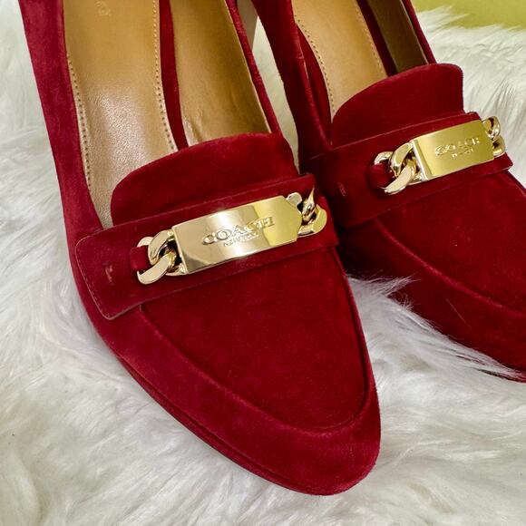 Coach Garden Loafer Platform Pump Heels Dark Red Suede Logo Womens 9B Career - Picture 4 of 14